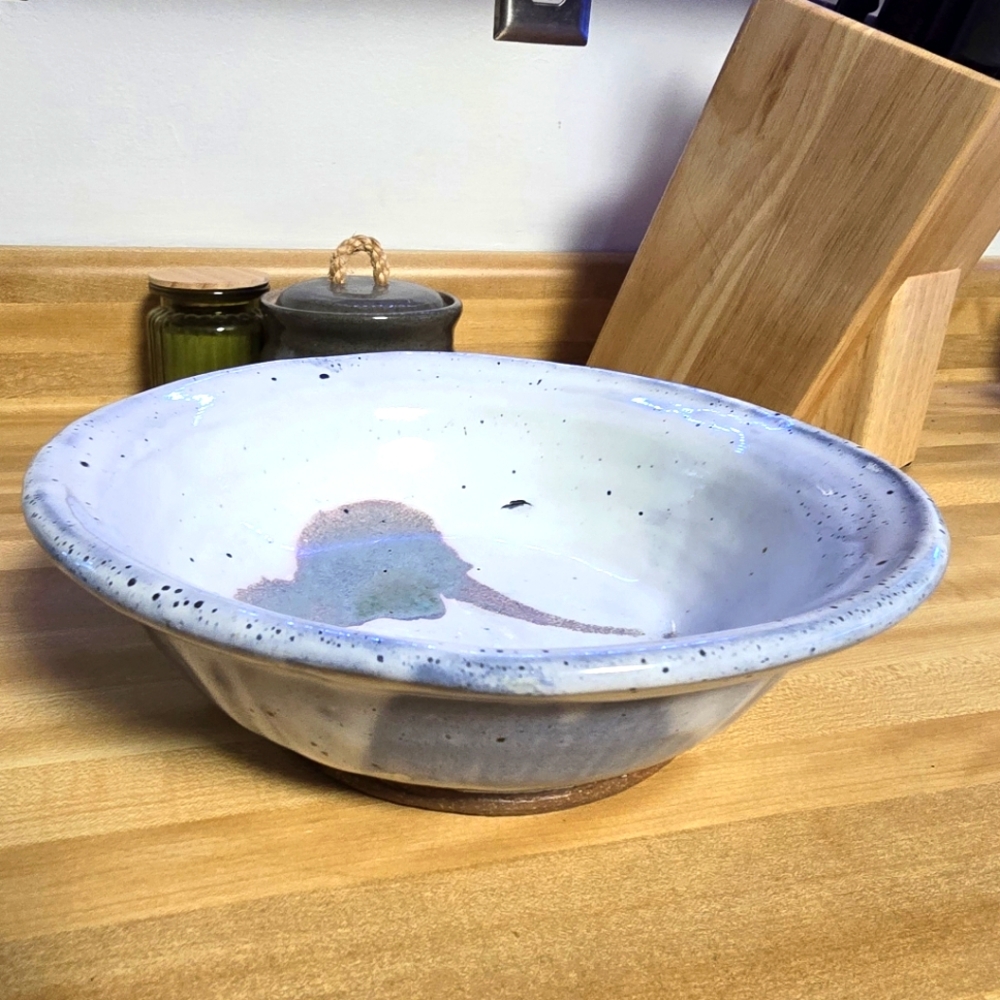 Large Heavy Handmade Studio Pottery Bowl Blue&White 1449